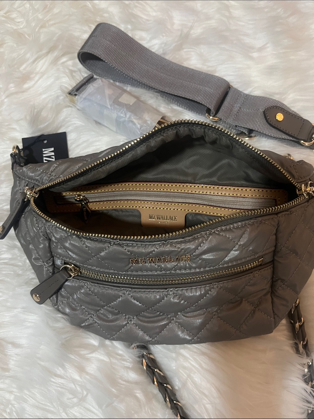 MZ Wallace Quilted Gray Crossbody with Gold Hardware - Picture 5 of 5